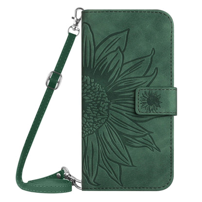 For Xiaomi Redmi 13C 5G Skin Feel Sun Flower Embossed Flip Leather Phone Case with Lanyard(Green) - 13C Cases by buy2fix | Online Shopping UK | buy2fix