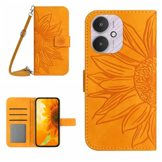 For Xiaomi Redmi 13C 5G Skin Feel Sun Flower Embossed Flip Leather Phone Case with Lanyard(Yellow) - 13C Cases by buy2fix | Online Shopping UK | buy2fix