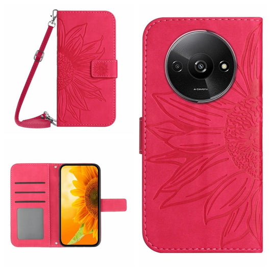 For Xiaomi Redmi A3 Skin Feel Sun Flower Embossed Flip Leather Phone Case with Lanyard(Rose Red) - Xiaomi Cases by buy2fix | Online Shopping UK | buy2fix