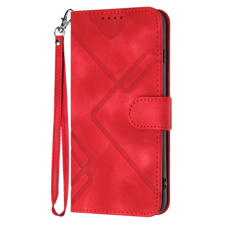 For OnePlus 11 Line Pattern Skin Feel Leather Phone Case(Red) - OnePlus Cases by buy2fix | Online Shopping UK | buy2fix