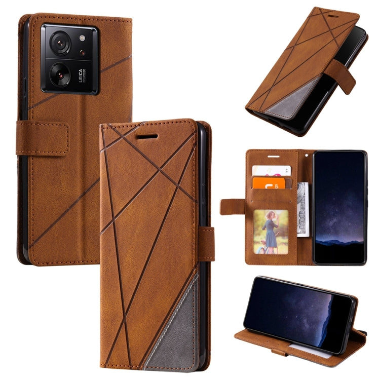 For Xiaomi 13T / Redmi K60 Ultra Skin Feel Splicing Leather Phone Case(Brown) - Redmi K60 Ultra Cases by buy2fix | Online Shopping UK | buy2fix