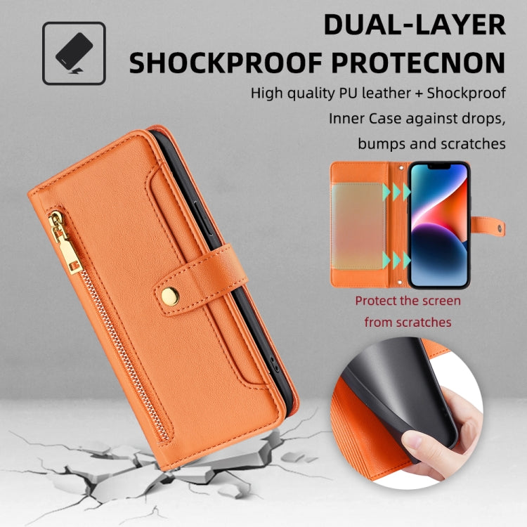 For Samsung Galaxy S21 Ultra 5G Sheep Texture Cross-body Zipper Wallet Leather Phone Case(Orange) - Galaxy S21 Ultra 5G Cases by buy2fix | Online Shopping UK | buy2fix