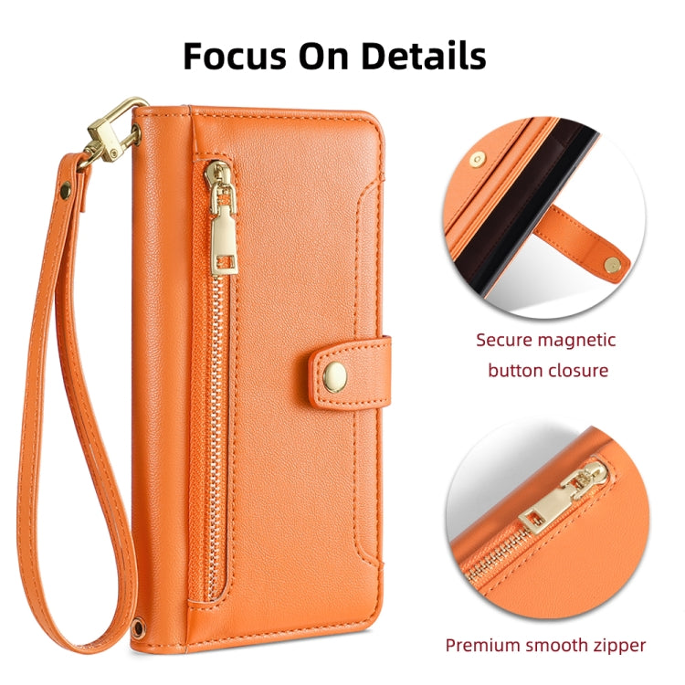 For Xiaomi Redmi Note 13 5G Sheep Texture Cross-body Zipper Wallet Leather Phone Case(Orange) - Note 13 Cases by buy2fix | Online Shopping UK | buy2fix