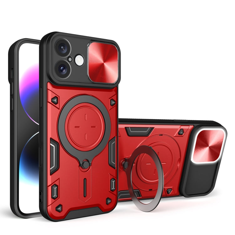 For iPhone 16 Plus CD Texture Sliding Camshield Magnetic Holder Phone Case(Red) - iPhone 16 Plus Cases by buy2fix | Online Shopping UK | buy2fix