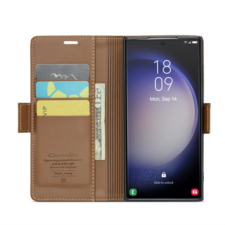 For Samsung Galaxy S24 Ultra CaseMe 023 Butterfly Buckle Litchi Texture RFID Anti-theft Leather Phone Case(Brown) - Galaxy S24 Ultra 5G Cases by CaseMe | Online Shopping UK | buy2fix