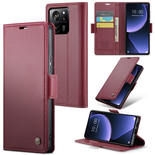 For Xiaomi 13T/13T Pro CaseMe 023 Butterfly Buckle Litchi Texture RFID Anti-theft Leather Phone Case(Wine Red) - Xiaomi Cases by CaseMe | Online Shopping UK | buy2fix