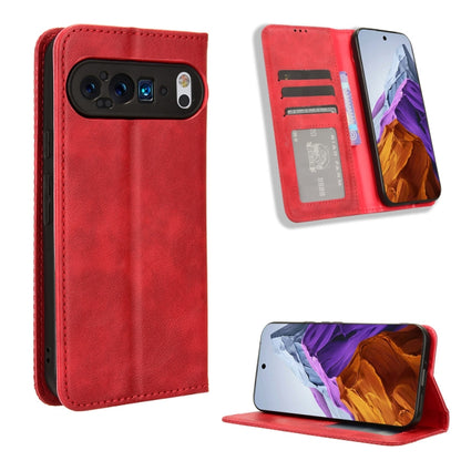 For Google Pixel 9 Pro Magnetic Buckle Retro Texture Leather Phone Case(Red) - Google Cases by buy2fix | Online Shopping UK | buy2fix