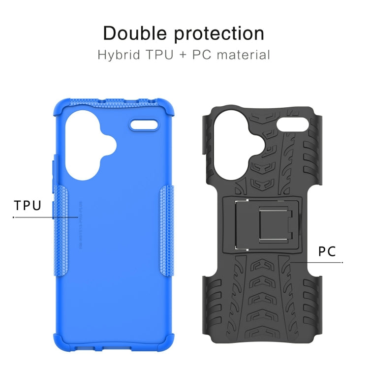 For Xiaomi Redmi Note 13 Pro+ 5G Tire Texture TPU + PC Phone Case with Holder(Black) - Note 13 Pro+ Cases by buy2fix | Online Shopping UK | buy2fix