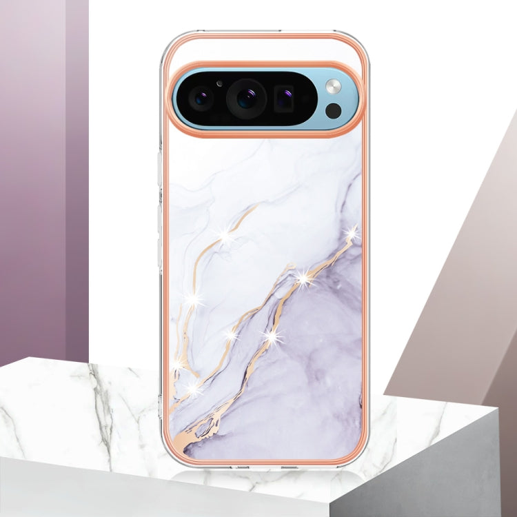 For Google Pixel 9 / 9 Pro Electroplating Marble Dual-side IMD Phone Case(White 006) - Google Cases by buy2fix | Online Shopping UK | buy2fix