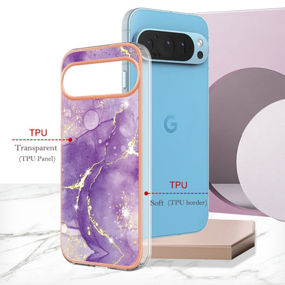 For Google Pixel 9 Pro XL Electroplating Marble Dual-side IMD Phone Case(Purple 002) - Google Cases by buy2fix | Online Shopping UK | buy2fix