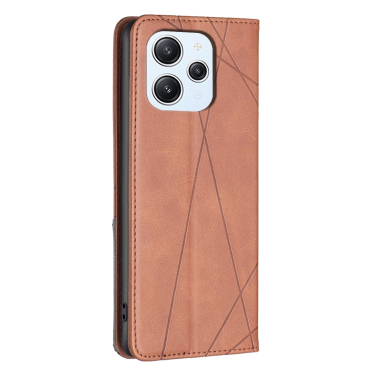 For Xiaomi Redmi 12 4G Rhombus Texture Magnetic Leather Phone Case(Brown) - Xiaomi Cases by buy2fix | Online Shopping UK | buy2fix