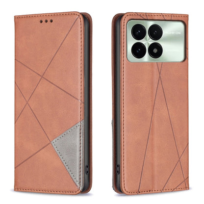 For Xiaomi Redmi K70 / K70 Pro Rhombus Texture Magnetic Leather Phone Case(Brown) - K70 Pro Cases by buy2fix | Online Shopping UK | buy2fix