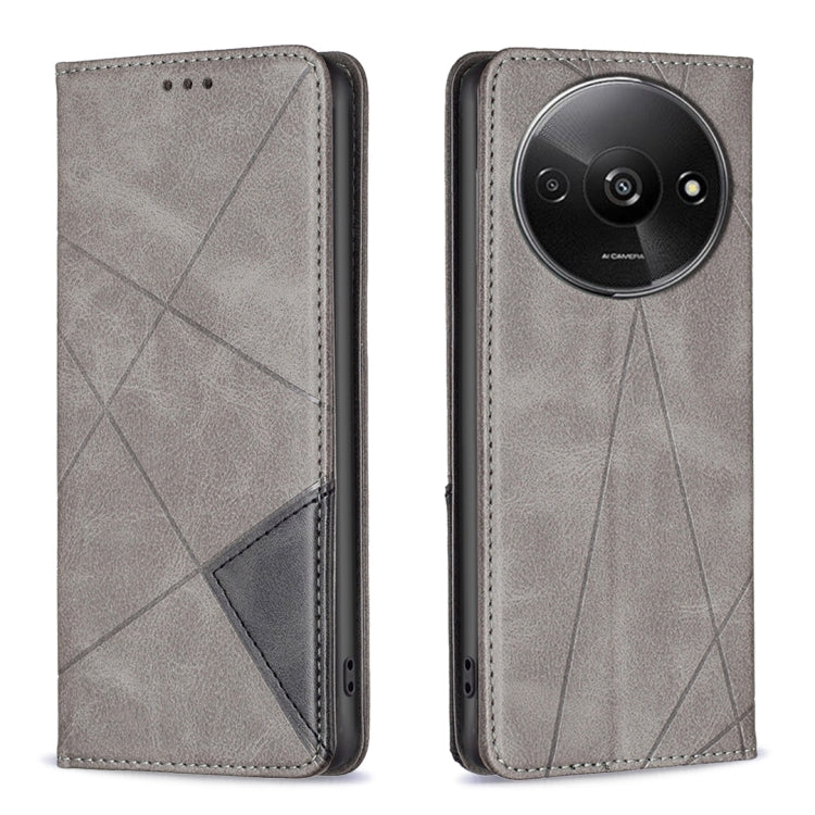 For Xiaomi Redmi A3 Rhombus Texture Magnetic Leather Phone Case(Grey) - Xiaomi Cases by buy2fix | Online Shopping UK | buy2fix