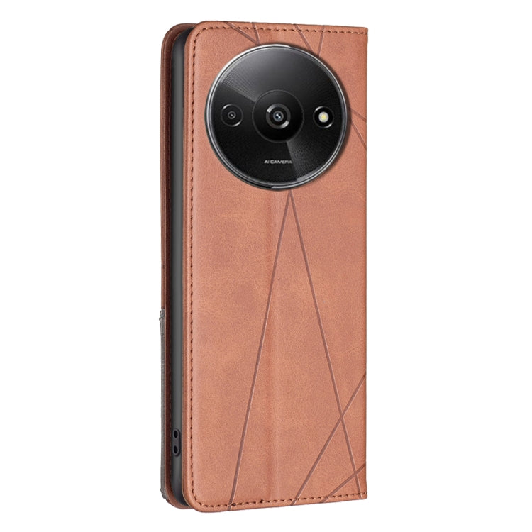 For Xiaomi Redmi A3 Rhombus Texture Magnetic Leather Phone Case(Brown) - Xiaomi Cases by buy2fix | Online Shopping UK | buy2fix