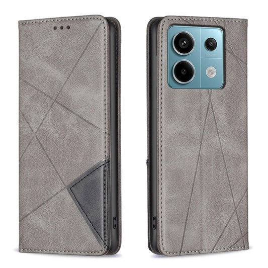 For Xiaomi Poco M6 Pro 4G Rhombus Texture Magnetic Leather Phone Case(Grey) - Xiaomi Cases by buy2fix | Online Shopping UK | buy2fix