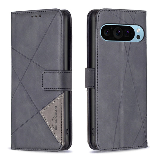 For Google Pixel 9 Pro Magnetic Buckle Rhombus Texture Leather Phone Case(Black) - Google Cases by buy2fix | Online Shopping UK | buy2fix