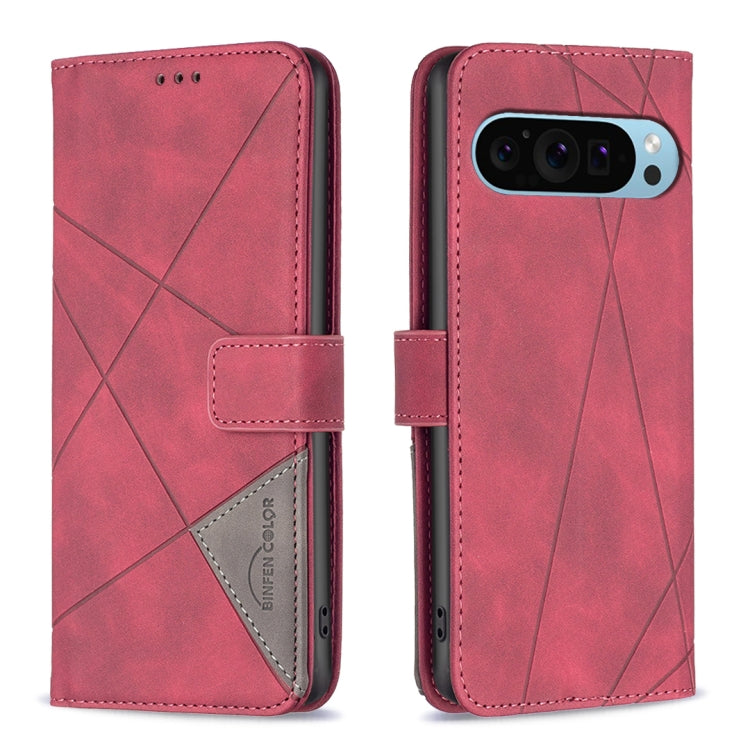 For Google Pixel 9 Pro Magnetic Buckle Rhombus Texture Leather Phone Case(Red) - Google Cases by buy2fix | Online Shopping UK | buy2fix