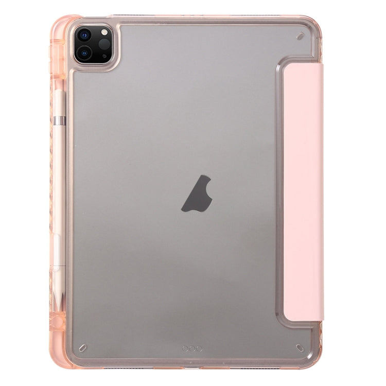 For iPad Pro 13 2024 Clear Acrylic 3-Fold Leather Tablet Case(Pink) - iPad Pro 13 2024 Cases by buy2fix | Online Shopping UK | buy2fix