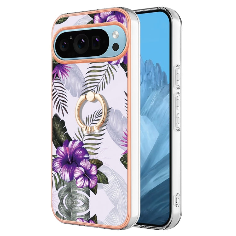 For Google Pixel 9 Pro XL Electroplating IMD TPU Phone Case with Ring(Purple Flower) - Google Cases by buy2fix | Online Shopping UK | buy2fix