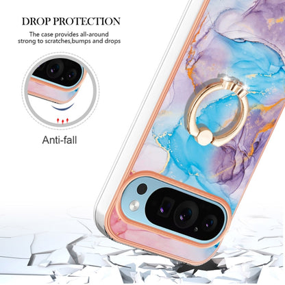 For Google Pixel 9 / 9 Pro Electroplating IMD TPU Phone Case with Ring(Blue Marble) - Google Cases by buy2fix | Online Shopping UK | buy2fix