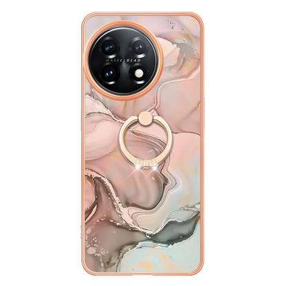 For OnePlus 11 Electroplating Marble Dual-side IMD Phone Case with Ring(Rose Gold 015) - OnePlus Cases by buy2fix | Online Shopping UK | buy2fix