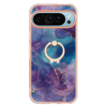 For Google Pixel 9 Pro XL Electroplating Marble Dual-side IMD Phone Case with Ring(Purple 016) - Google Cases by buy2fix | Online Shopping UK | buy2fix