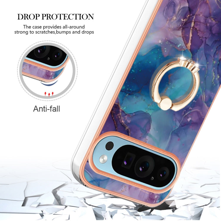 For Google Pixel 9 Pro XL Electroplating Marble Dual-side IMD Phone Case with Ring(Purple 016) - Google Cases by buy2fix | Online Shopping UK | buy2fix