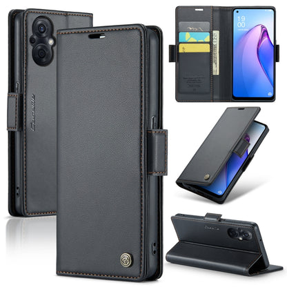 For OPPO Reno7 Z Global/Reno7 Lite Global CaseMe 023 Butterfly Buckle Litchi Texture RFID Anti-theft Leather Phone Case(Black) - OPPO Cases by CaseMe | Online Shopping UK | buy2fix