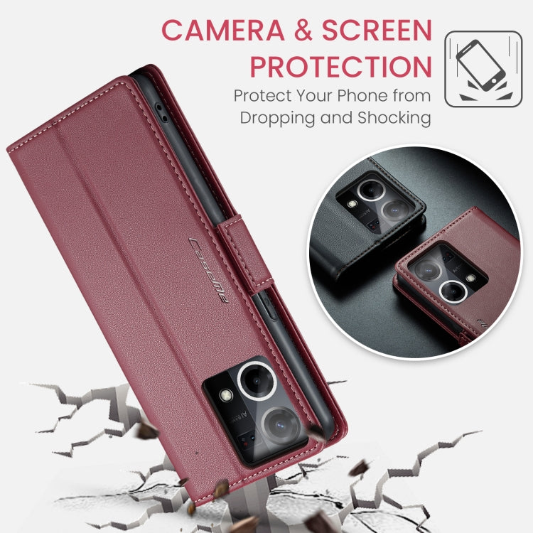 For OPPO Reno7 4G Indonesia/F21 Pro 4G/Reno8 4G CaseMe 023 Butterfly Buckle Litchi Texture RFID Anti-theft Leather Phone Case(Wine Red) - OPPO Cases by CaseMe | Online Shopping UK | buy2fix