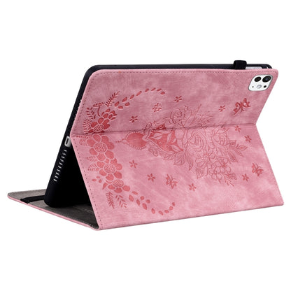 For iPad Pro 11 2024 Butterfly Rose Embossed Leather Smart Tablet Case(Pink) - iPad Pro 11 2024 Cases by buy2fix | Online Shopping UK | buy2fix