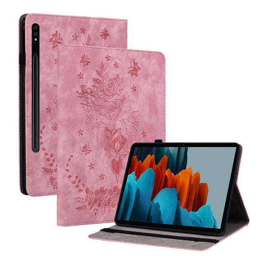 For Samsung Galaxy Tab S9 Butterfly Rose Embossed Leather Tablet Case(Pink) - Galaxy Tab S9 Cases by buy2fix | Online Shopping UK | buy2fix