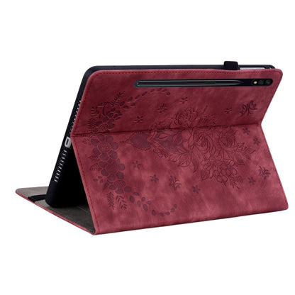 For Samsung Galaxy Tab S9 Butterfly Rose Embossed Leather Tablet Case(Red) - Galaxy Tab S9 Cases by buy2fix | Online Shopping UK | buy2fix