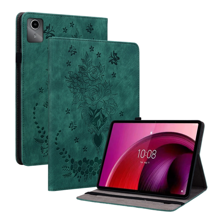 For Lenovo Tab M11/Xiaoxin Pad 11 2024 Butterfly Rose Embossed Leather Tablet Case(Green) - Lenovo by buy2fix | Online Shopping UK | buy2fix