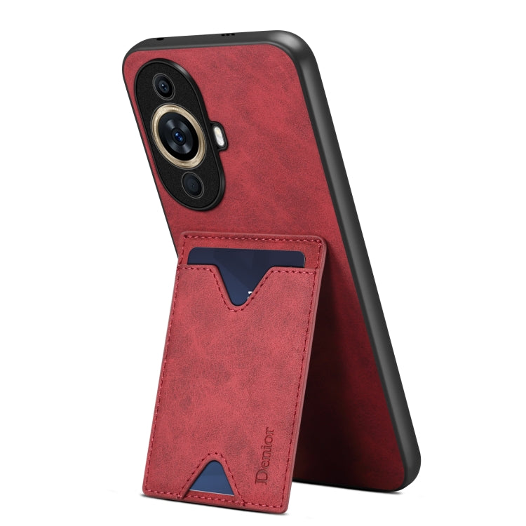 For Huawei nova 11 Denior PU Back Cover Card Slot Holder Phone Case(Red) - Huawei Cases by Denior | Online Shopping UK | buy2fix