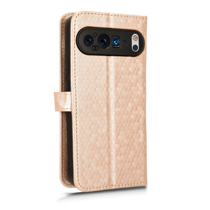 For Google Pixel 9 Honeycomb Dot Texture Leather Phone Case(Gold) - Google Cases by buy2fix | Online Shopping UK | buy2fix