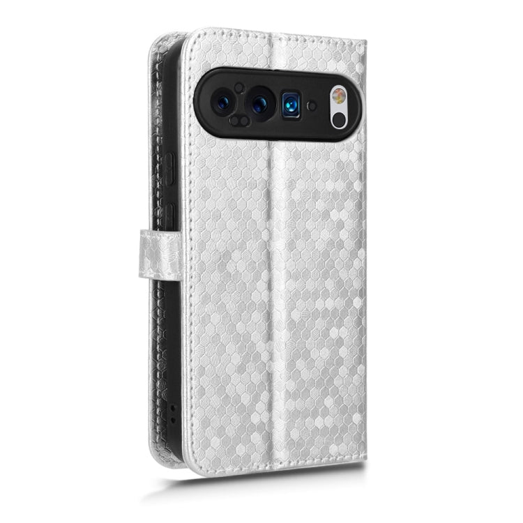 For Google Pixel 9 Honeycomb Dot Texture Leather Phone Case(Silver) - Google Cases by buy2fix | Online Shopping UK | buy2fix