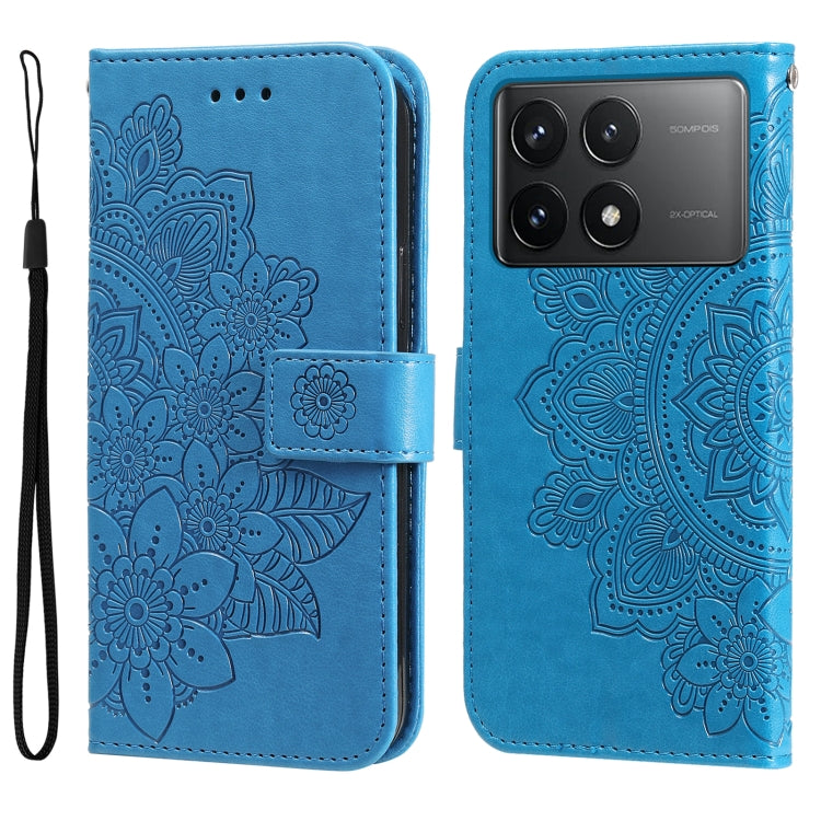 For Xiaomi Redmi K70 / K70 Pro 7-petal Flowers Embossing Leather Phone Case(Blue) - K70 Pro Cases by buy2fix | Online Shopping UK | buy2fix