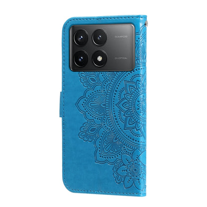 For Xiaomi Redmi K70 / K70 Pro 7-petal Flowers Embossing Leather Phone Case(Blue) - K70 Pro Cases by buy2fix | Online Shopping UK | buy2fix