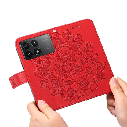 For Xiaomi Redmi K70 / K70 Pro 7-petal Flowers Embossing Leather Phone Case(Red) - K70 Pro Cases by buy2fix | Online Shopping UK | buy2fix