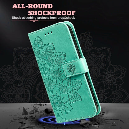 For Xiaomi 14 Ultra 7-petal Flowers Embossing Leather Phone Case(Green) - 14 Ultra Cases by buy2fix | Online Shopping UK | buy2fix