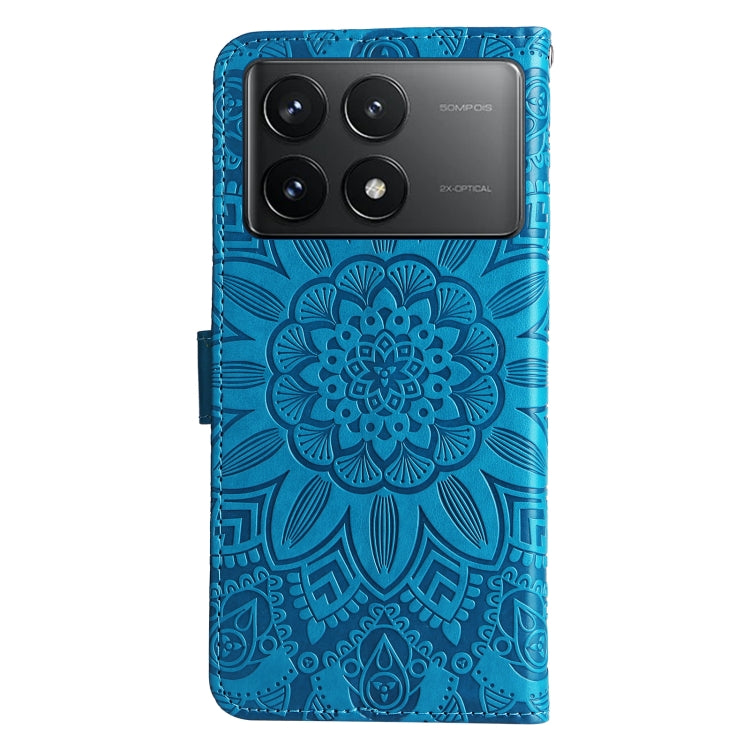 For Xiaomi Redmi K70 / K70 Pro Embossed Sunflower Leather Phone Case(Blue) - K70 Pro Cases by buy2fix | Online Shopping UK | buy2fix