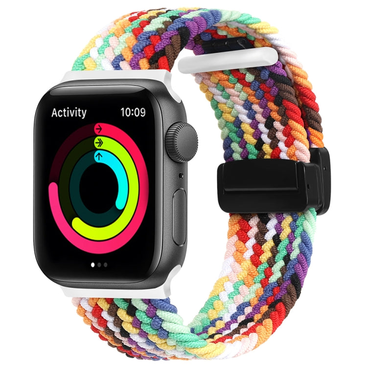 Magnetic Fold Clasp Woven Watch Band For Apple Watch SE 2023 44mm(Rainbow Color) - Watch Bands by buy2fix | Online Shopping UK | buy2fix