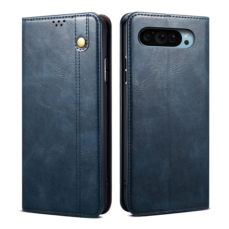 For Google Pixel 9 / 9 Pro Oil Wax Crazy Horse Texture Leather Phone Case(Blue) - Google Cases by buy2fix | Online Shopping UK | buy2fix