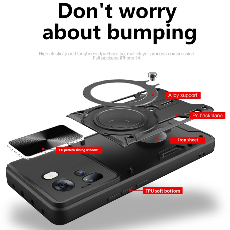 For OPPO Reno11 5G Global CD Texture Sliding Camshield Magnetic Holder Phone Case(Black) - Reno11 Cases by buy2fix | Online Shopping UK | buy2fix