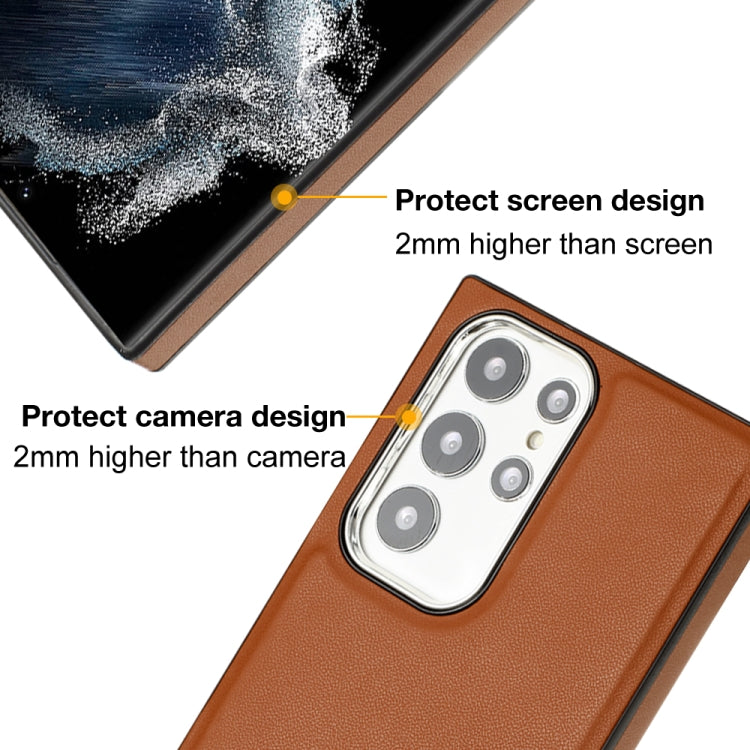 For Samsung Galaxy S22 Ultra 5G Leather Texture Full Coverage Phone Case(Brown) - Galaxy S22 Ultra 5G Cases by buy2fix | Online Shopping UK | buy2fix