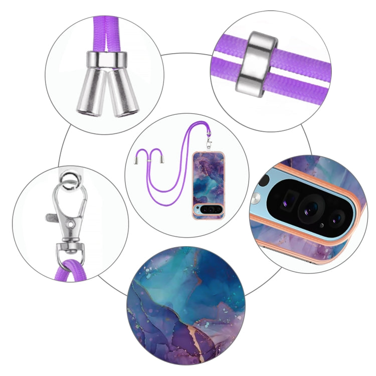 For Google Pixel 9 / 9 Pro Electroplating Marble Dual-side IMD Phone Case with Lanyard(Purple 016) - Google Cases by buy2fix | Online Shopping UK | buy2fix