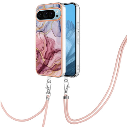 For Google Pixel 9 Pro XL Electroplating Marble Dual-side IMD Phone Case with Lanyard(Rose Red 014) - Google Cases by buy2fix | Online Shopping UK | buy2fix