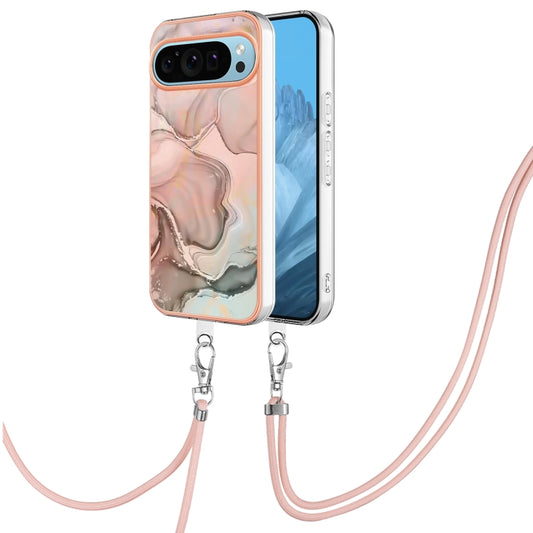 For Google Pixel 9 Pro XL Electroplating Marble Dual-side IMD Phone Case with Lanyard(Rose Gold 015) - Google Cases by buy2fix | Online Shopping UK | buy2fix