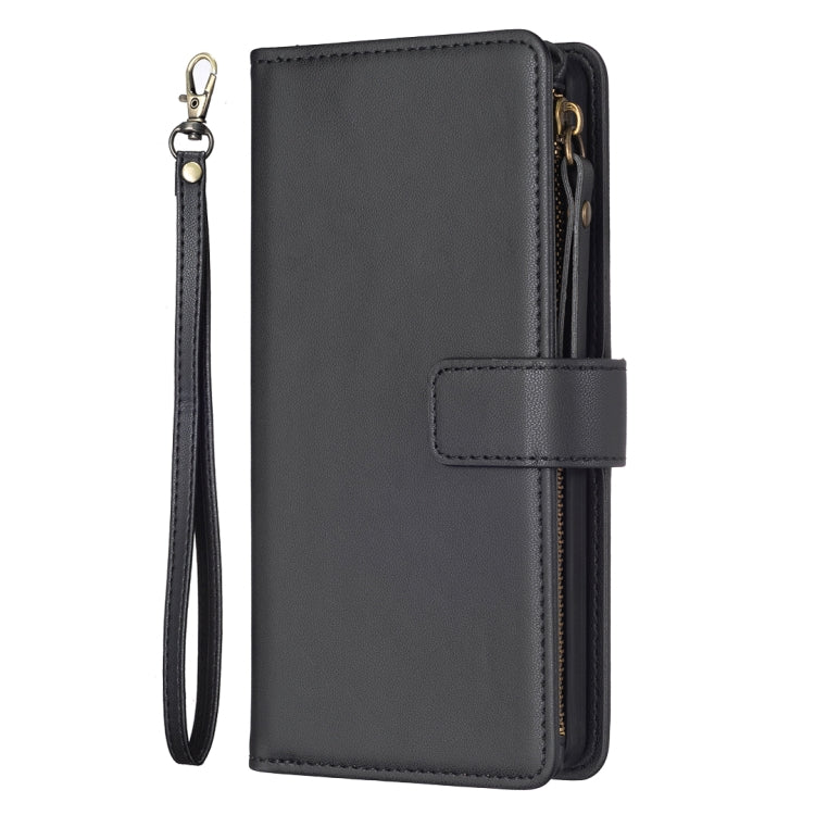 For Google Pixel 7a 9 Card Slots Zipper Wallet Leather Flip Phone Case(Black) - Google Cases by buy2fix | Online Shopping UK | buy2fix