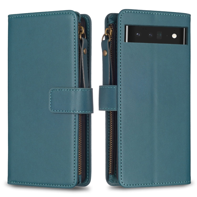 For Google Pixel 7 Pro 9 Card Slots Zipper Wallet Leather Flip Phone Case(Green) - Google Cases by buy2fix | Online Shopping UK | buy2fix